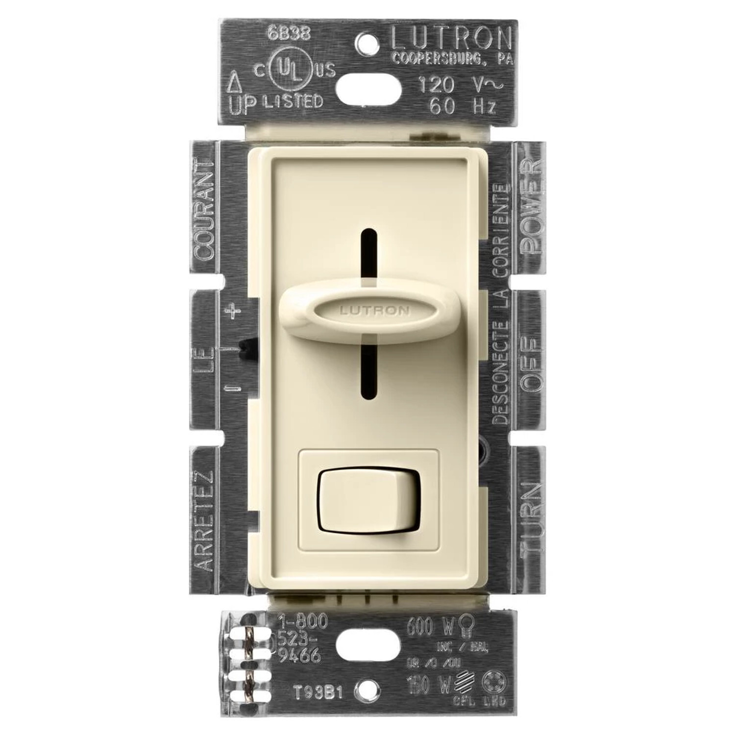 Skylark LED+ Dimmer for LED, halogen, and incandescent dimmable bulbs in almond