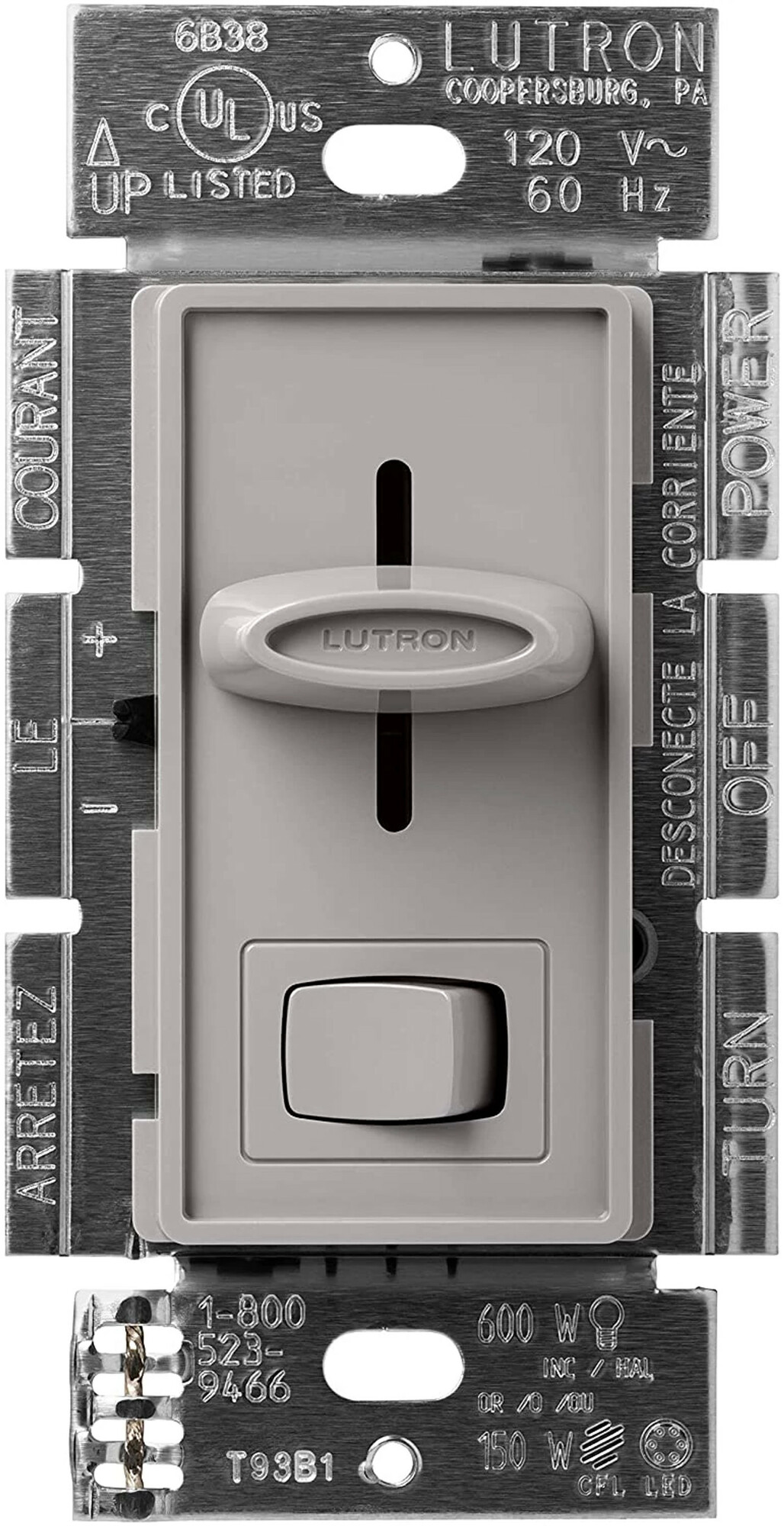 Skylark LED+ Dimmer for LED, halogen, and incandescent dimmable bulbs in gray