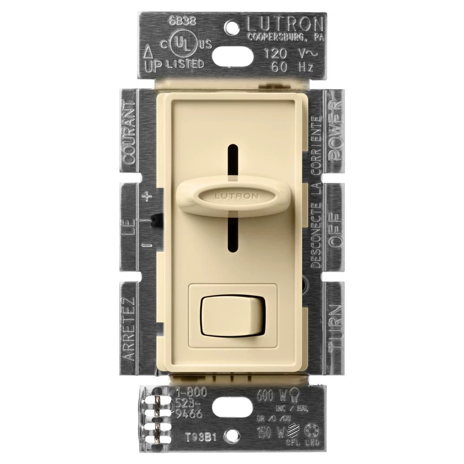 Skylark LED+ Dimmer for LED, halogen, and incandescent dimmable bulbs, clamshell packaging in ivory