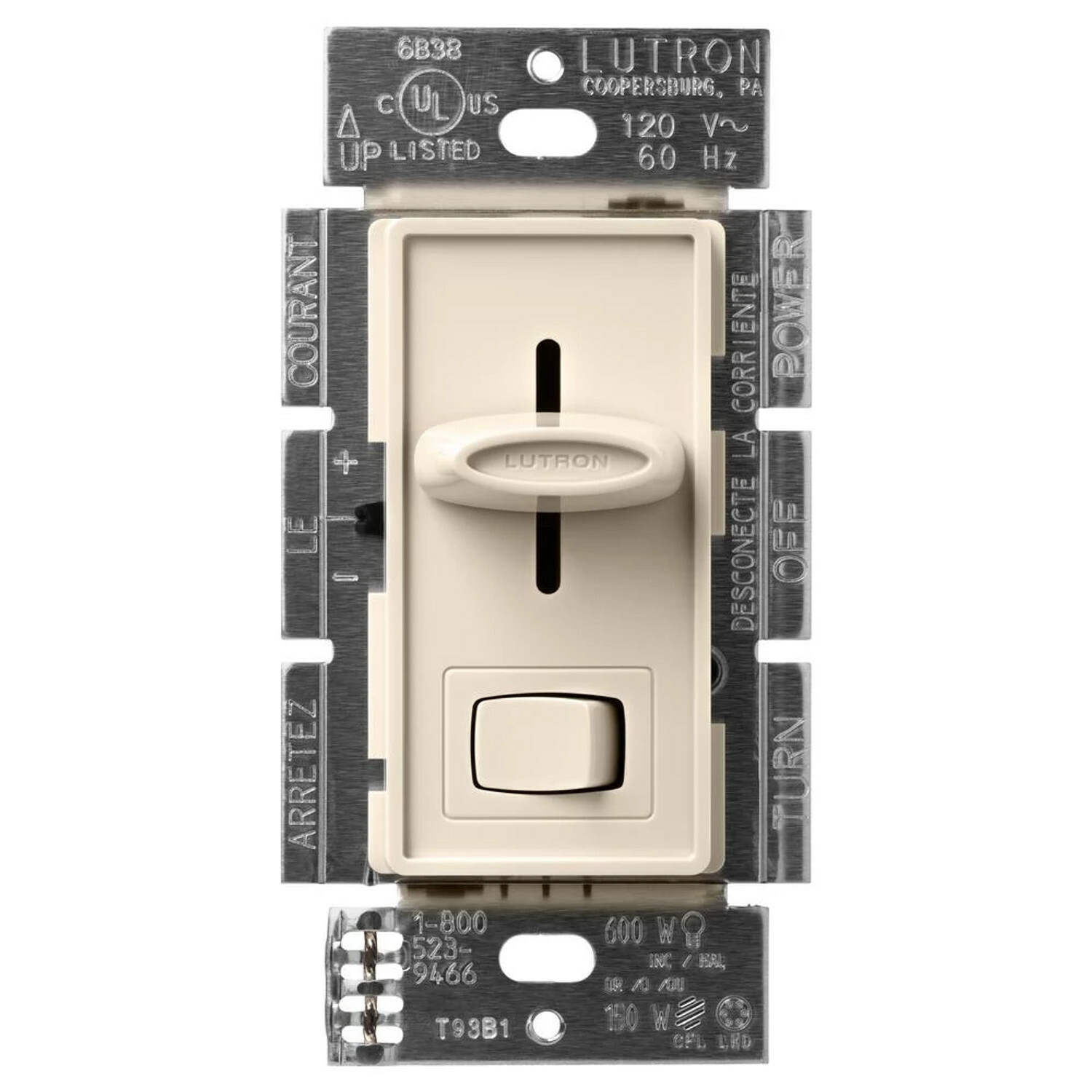 Skylark LED+ Dimmer for LED, halogen, and incandescent dimmable bulbs in light almond