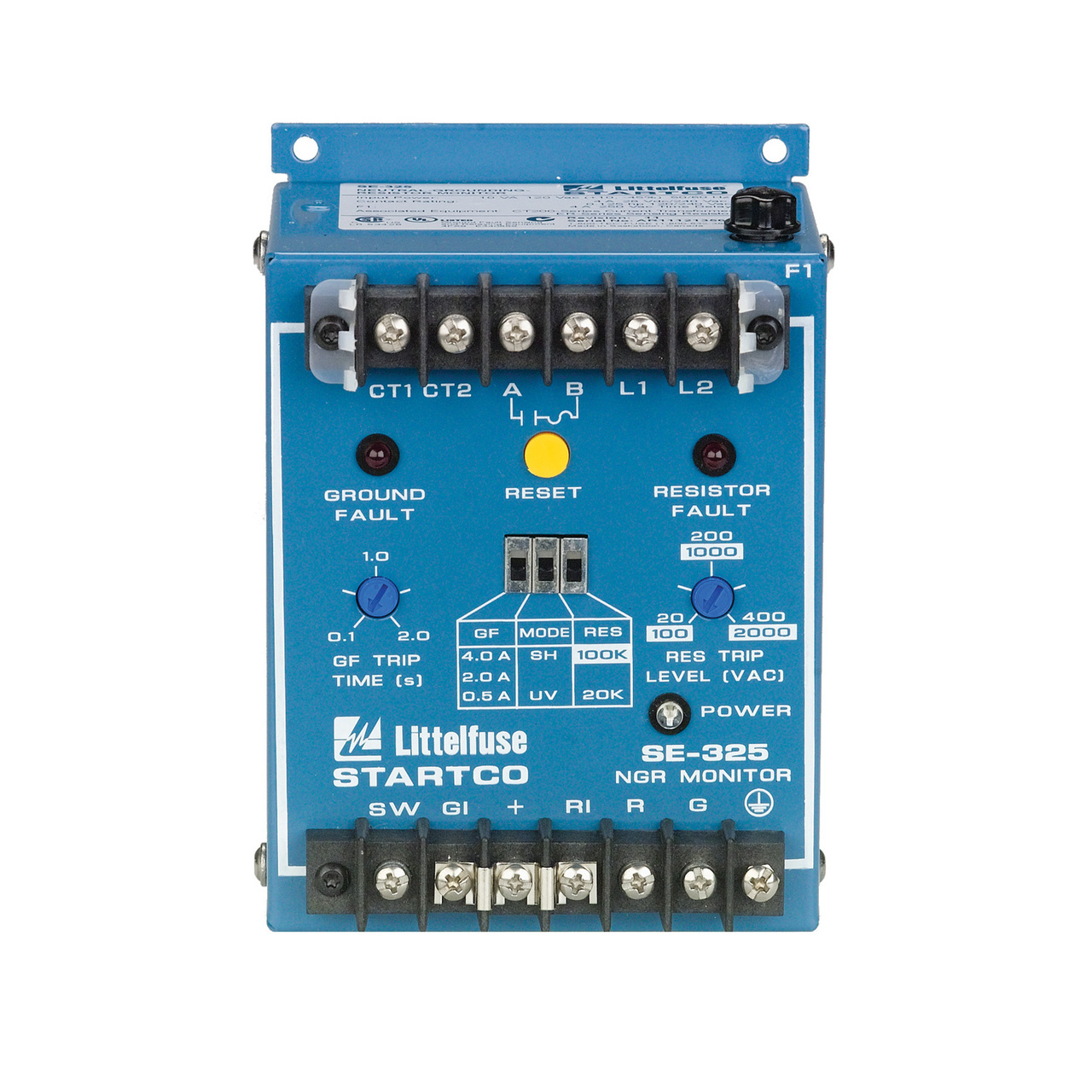 The SE-325 Neutral-Grounding-Resistor Monitor is used on resistance-grounded systems up to 25 kV to monitor the integrity of the neutral-to-ground path and to detect ground faults. It measures current and voltage in a transformer or generator neutral-to-ground connection and continuity of the neutral-grounding resistor (NGR). The SE-325 coordinates these three measurements to detect a loose connection, corrosion, ground fault, or NGR failure, and provides one alarm or trip output contact.