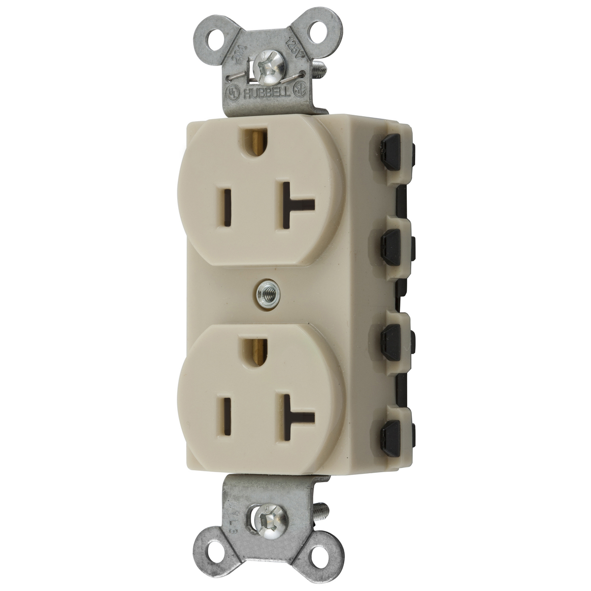Straight Blade Devices, Receptacles, Duplex, SNAPConnect, 2-Pole 3-Wire Grounding, 20A 125V, 5-20R, Nylon, Ivory, USA.