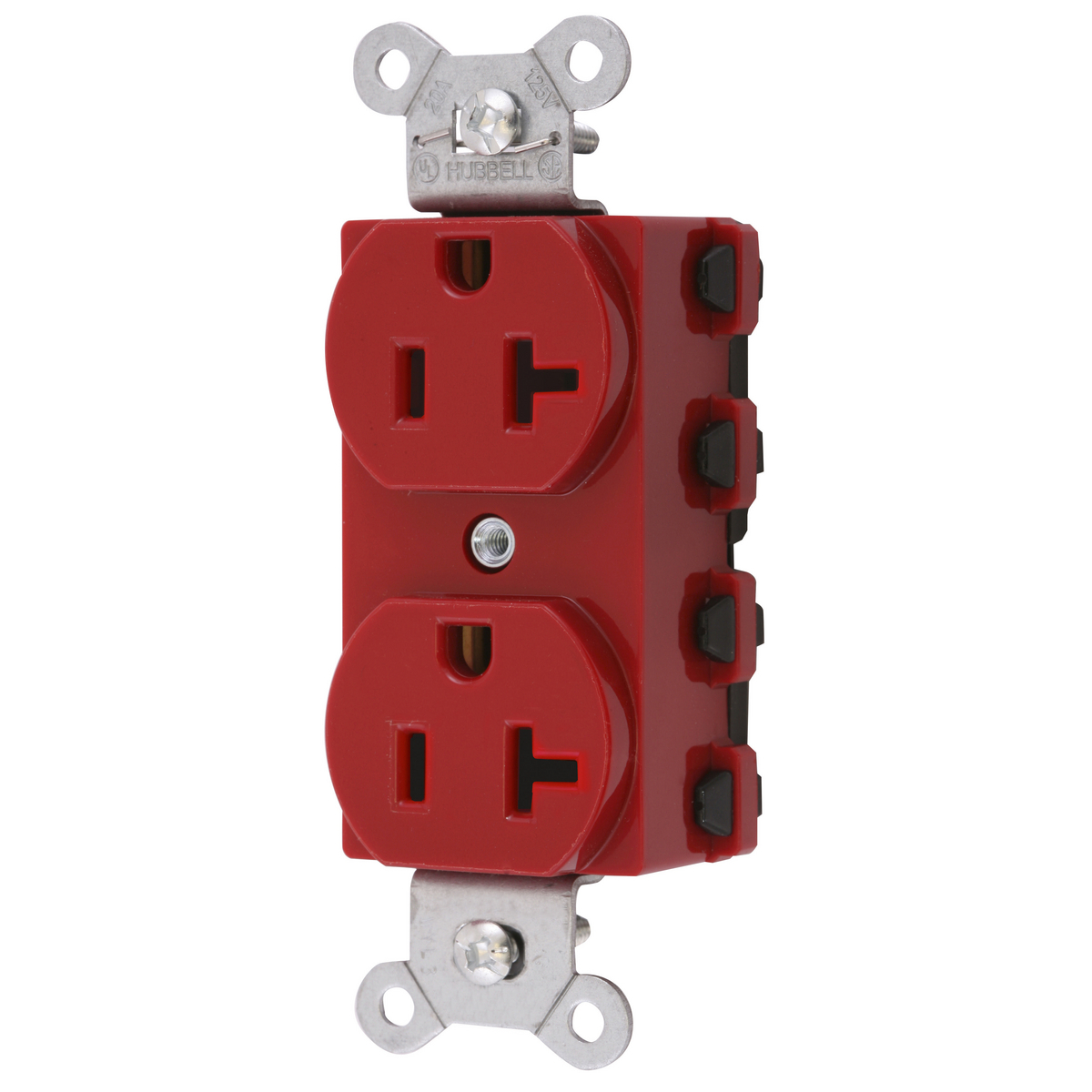 Straight Blade Devices, Receptacles, Duplex, SNAPConnect, 20A 125V, 2-Pole 3-Wire Grounding, 5-20R, Nylon, Red, USA