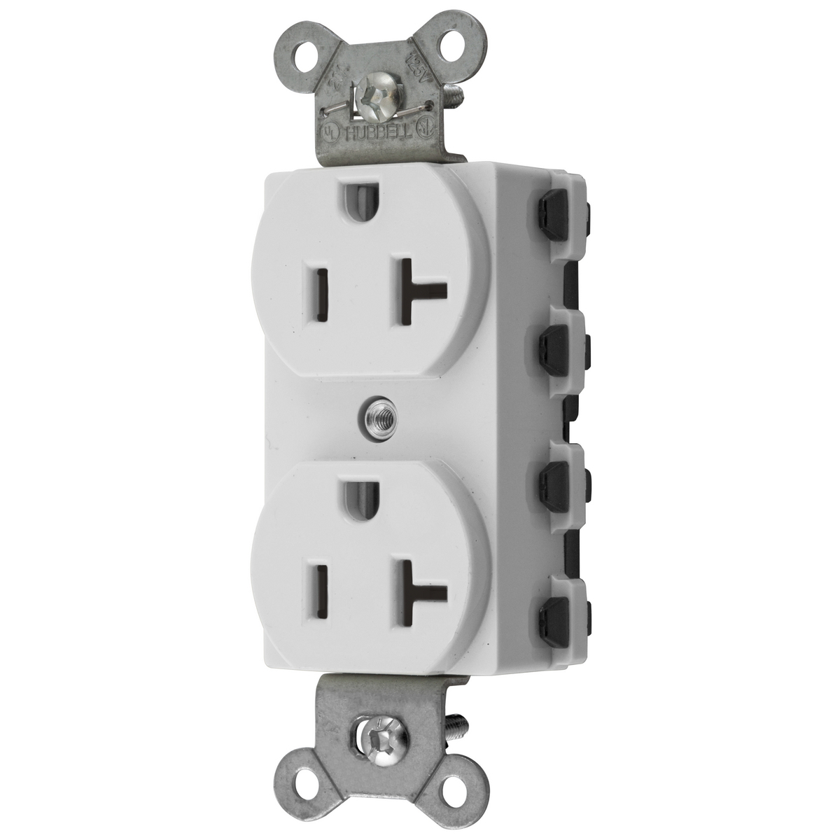 Straight Blade Devices, Receptacles, Duplex, SNAPConnect, 20A 125V, 2-Pole 3-Wire Grounding, 5-20R, Nylon, White, USA