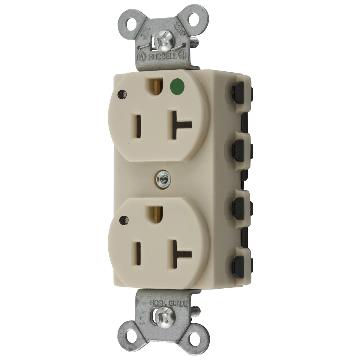 Straight Blade Devices, Receptacles, Duplex, SNAPConnect, Hospital Grade, LED Indicator, 20A 125V, 2-Pole 3-Wire Grounding, 5-20R, Nylon, Ivory