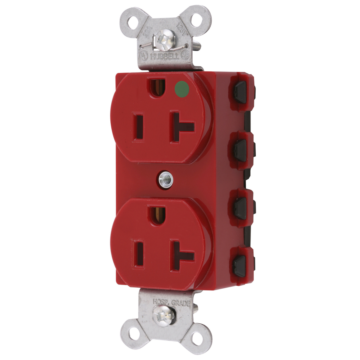 Straight Blade Devices, Receptacles, Duplex, SNAPConnect, Hospital Grade, 20A 125V, 2-Pole 3-Wire Grounding, 5-20R, Nylon, Red, USA