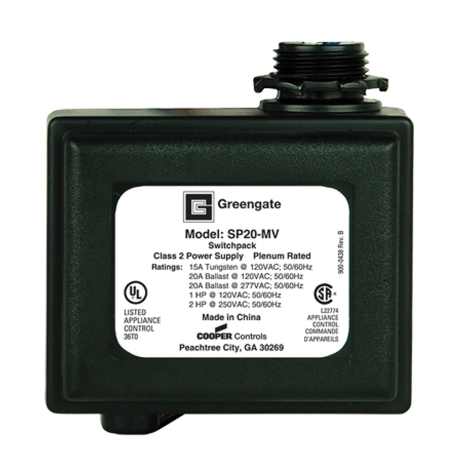 Switchpack, 120/277, provides 15VDC, 125mA output to low voltage occupancy sensors and daylight controls, 20A Loads
