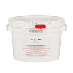 Dimensions: Top Diameter: 10.48", Bottom Diameter: 9.125", Height: 7.53" Capacity: 35 lbs. of sealed (non-spillable) lead acid batteries. Includes: UN-rated, DOT approved 2 gal container with locking lid, 4 mil poly liner, liner tie, instructions, terms and conditions, proof of purchase, prepaid return shipping with label, recycling and online certificate of acceptance for recycling. Notes: Do not include any batteries other than sealed lead acid batteries which have been marked by the manufacturer as non-spillable. Must be placed into shipping box prior to return shipping. Restrictions: Lower 48 contiguous states only. Not for export.