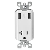 T5830-T Combination Tamper-Resistant Receptacle/Outlet and Usb Charger, Electrical Ratings: 20 A, 125 V AC, 0.5 hp, 1 Poles, Light Almond