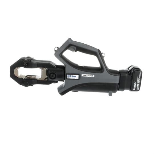 15-Ton Lithium-Ion Battery Closed Crimp Tool for Crimping #8-1500 kcmil Copper, #10-1250 kcmil Aluminum Connectors.  23.5 inch high x 3.5 inch wide x 10.5 inch high.  Includes 18 V DC, 5.0 Ah Battery.  Weight 19.8 pounds with Battery.