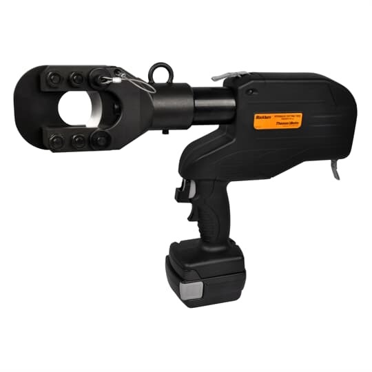Lithium-Ion Battery Powered Cutting Tool for Cutting Up to 1 1/2 inch O.D. Copper, Aluminum  and ASCR.  Cuts  Rebar and Ground Rod Up to 5/8 inch and Wire Rope Up to 3/4 inch.  17.5 x 2.5 x 13 inch.  Weight 14.6 pounds with Battery