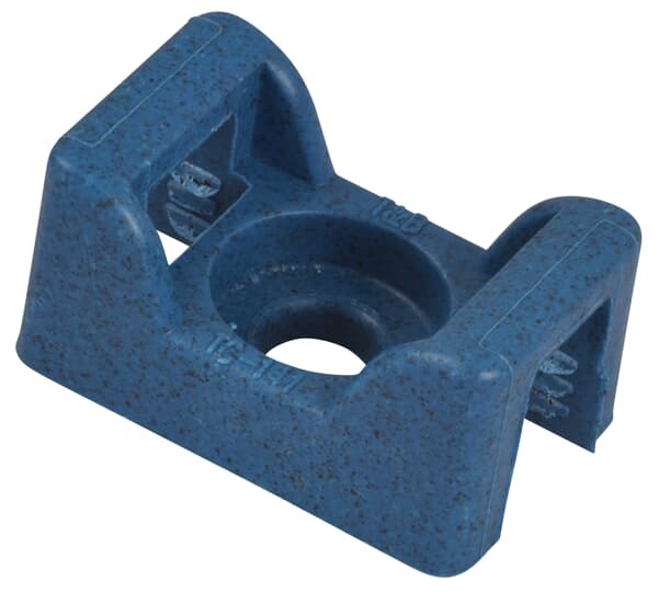 Detectable Saddle Support Mounting Base, Detectable Blue Nylon, Length of 17.02mm (0.67 Inches), Width of 11.1mm (0.43 Inches), Screw Mounting Method, #6 Pan Head Screw, Mounting Hole Size of 3.8mm (0.15 Inches), 100 Pack
