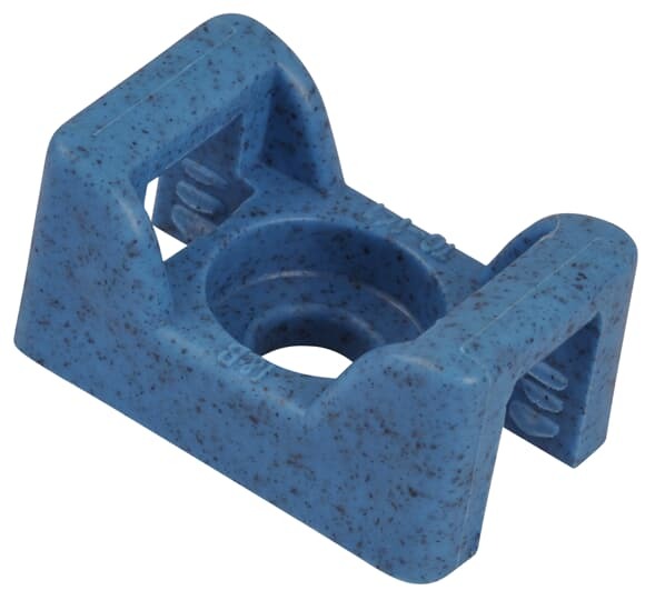 Saddle Support Mounting Base, Detectable Blue Polypropylene, Length of 23.4mm (0.92 Inches), Width of 14.2mm (0.56 Inches), Height of 10.67mm (0.42 Inches), Screw Mounting Method, #10 Pan Head Screw, Mounting Hole Size of 5.2mm (0.20 Inches), Bulk Pack