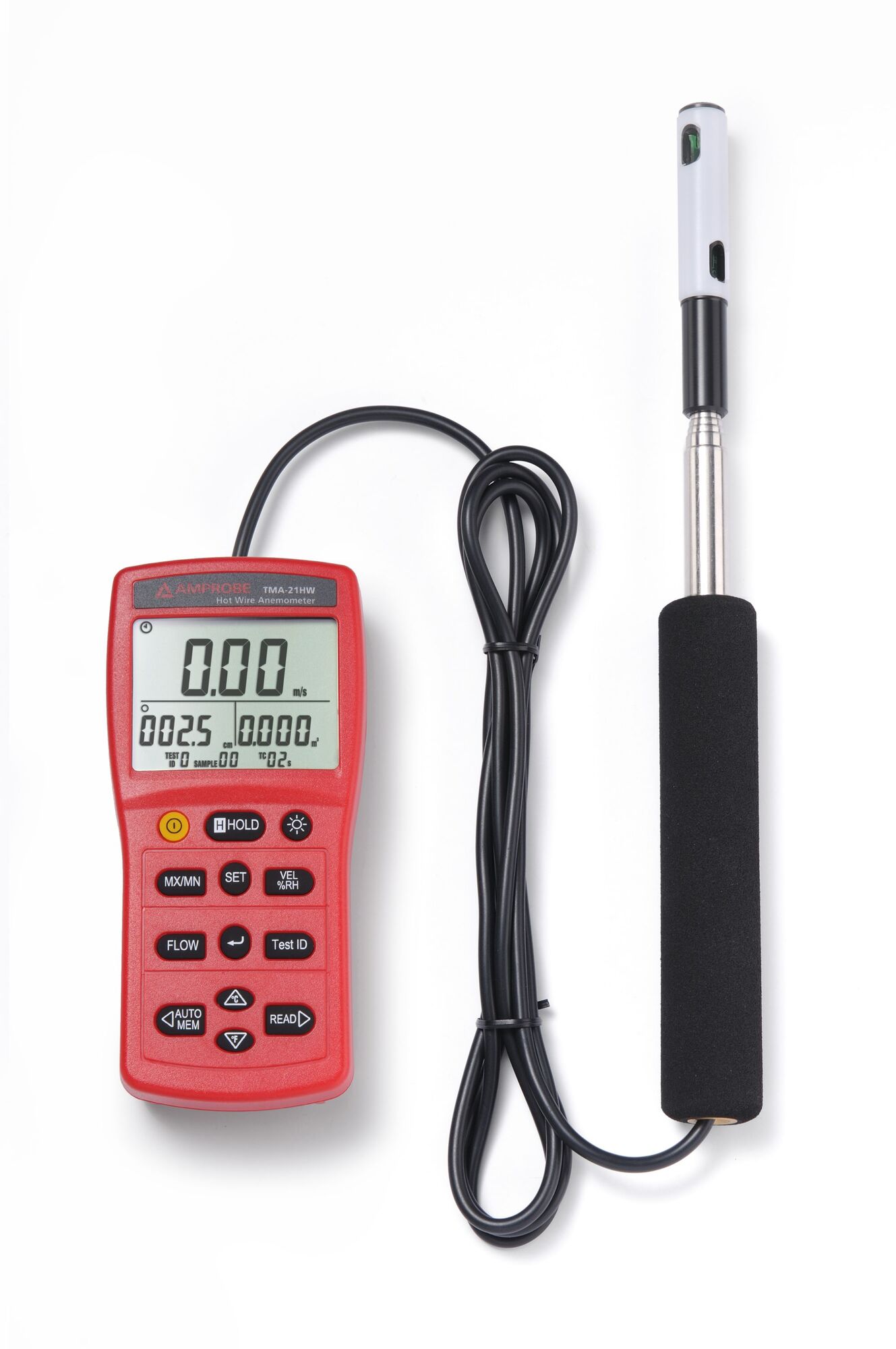 This Amprobe Hot Wire anemometer technology eliminates the use of bearings and rotating parts. Because of this fact the meter is durable and provides good and stable accuracy of the measurements. Used for indoor air quality and HVAC-R technicians measuring heating, ventilation, air-conditioning, refrigeration, wind flow and temperature in residential, commercial and industrial air conditioning systems.