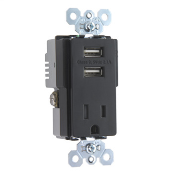 Fed Spec Grade USB Chargers w/ Tamper-Resistant 15A Receptacle, Brown TR5261USB