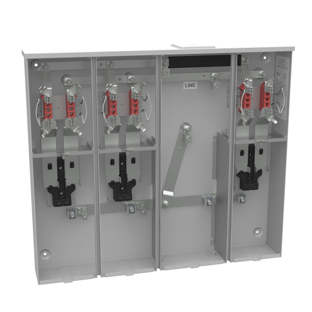 U5883-X-KK-K1-PED 4 Term, Ringless, Large Closing Plate, Horn Bypass, 3 Position, 3-200 Amp, Main Breaker Provision Single Connector, 6-350 kcmil, Pedestal Mount Provision