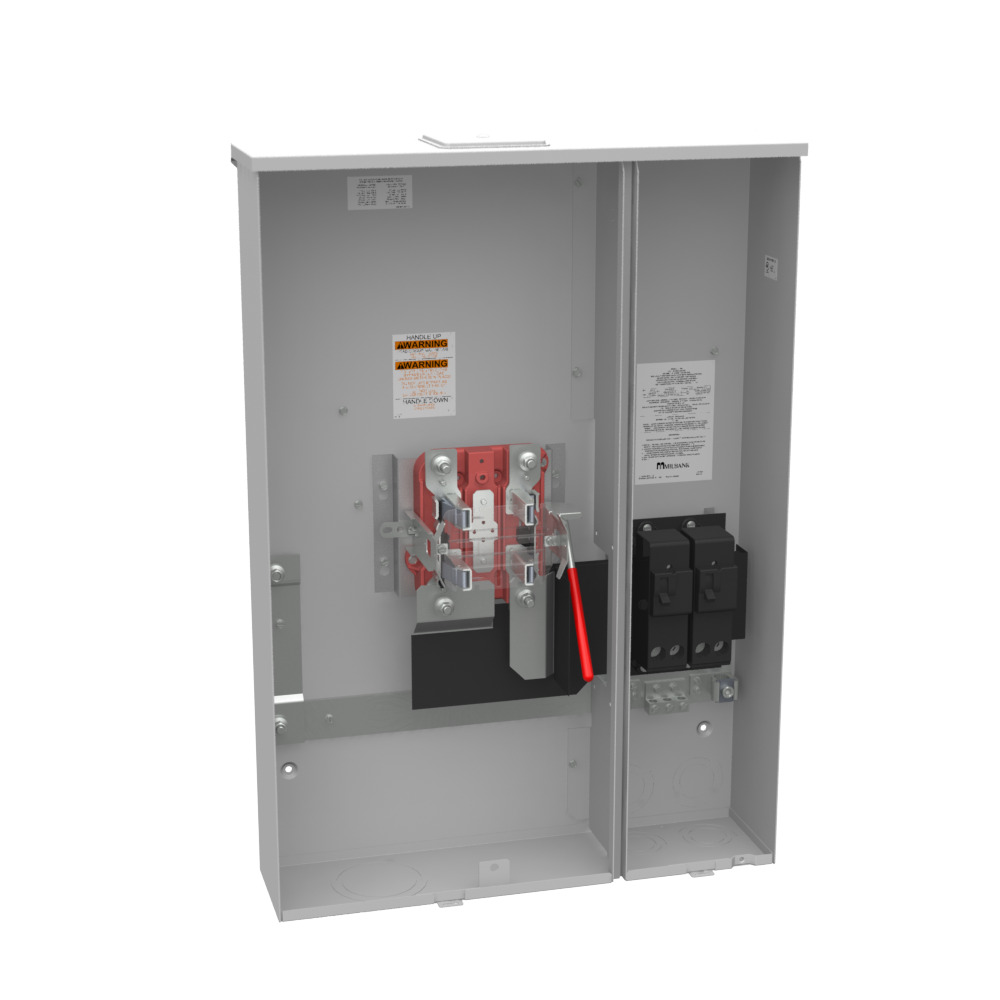 U5890-X-2/200-BL Single Position Meter Socket with Main Breaker, 320 Amp, 1 Phase, Ringless, Lever, 4 Term, OH and UG with Side Wireway, 240V