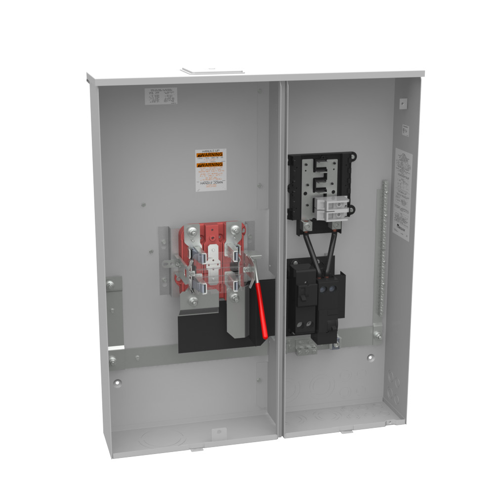 U5891-X-2/200-MLK-BL Single Position Meter Socket with Main and Load Center, 320 Amp, 1 Phase, Ringless, Lever, 4 Term, OH and UG with Side Wireway, 240V