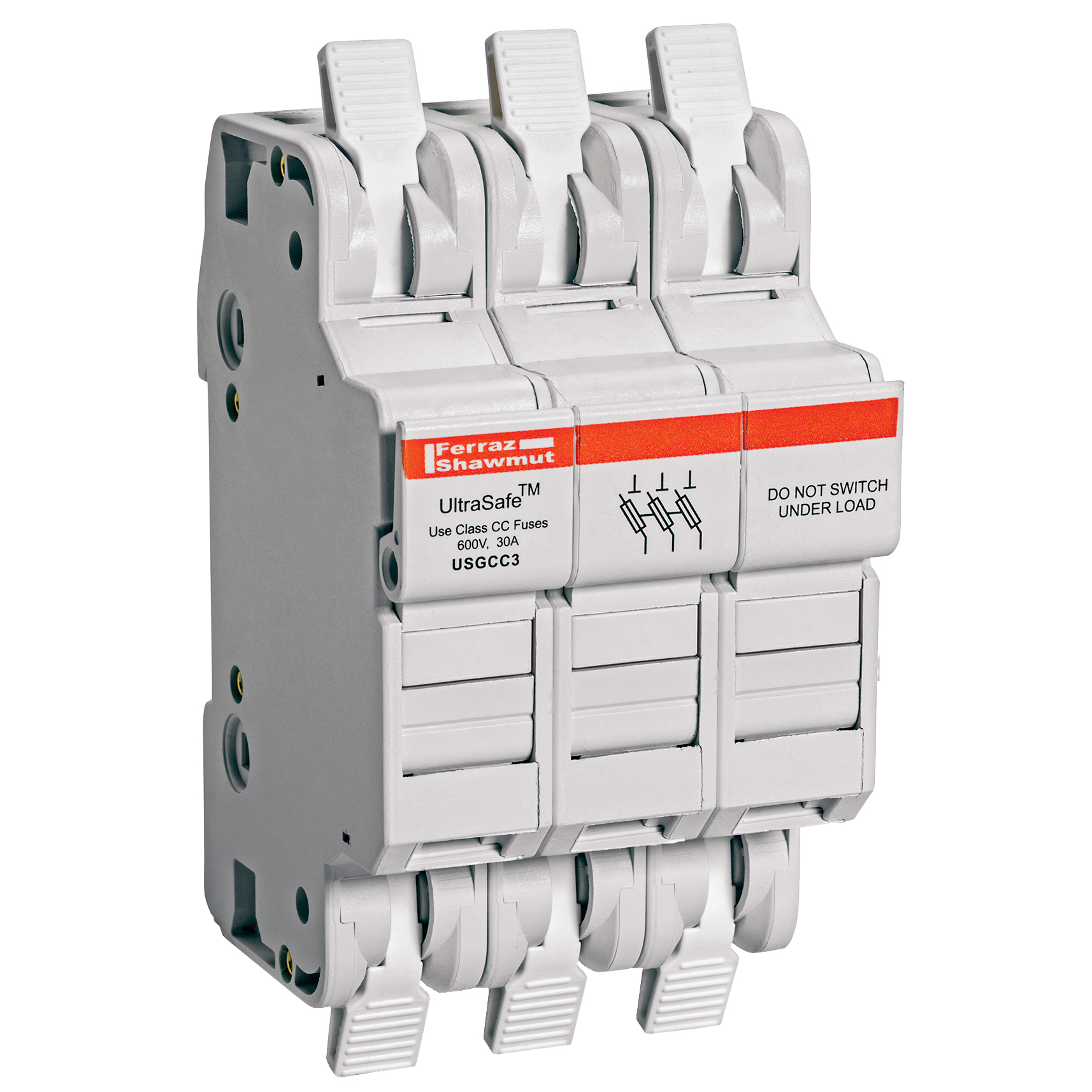 Fuse Holder 600VAC 600VDC Class CC 30A 3-Pole Cage Clamp IP65