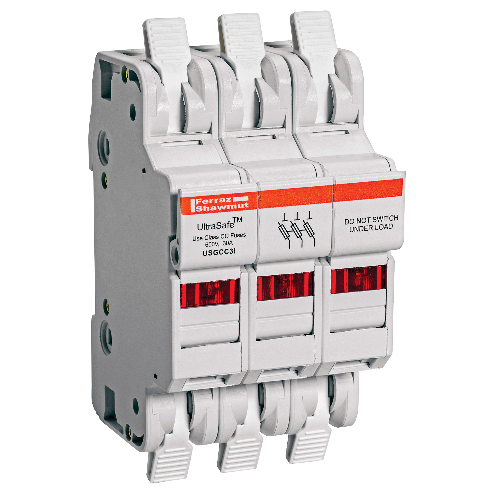 Fuse Holder 600VAC 600VDC Class CC 30A 3-Pole LED Cage Clamp IP65