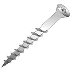 A steel fastener with a spaced thread, a point that drills its own hole, and a countersunk flat head of a width 1/3 less than a standard self drilling screw.
