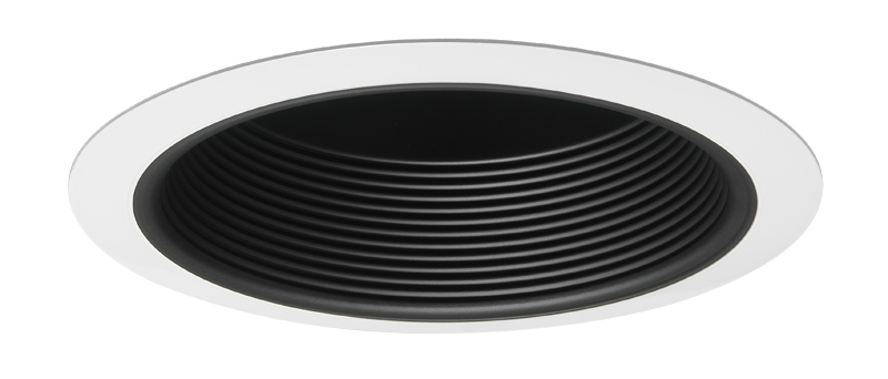 6" Full Baffle Trim with Torsion Springs, Black, White Trim Ring