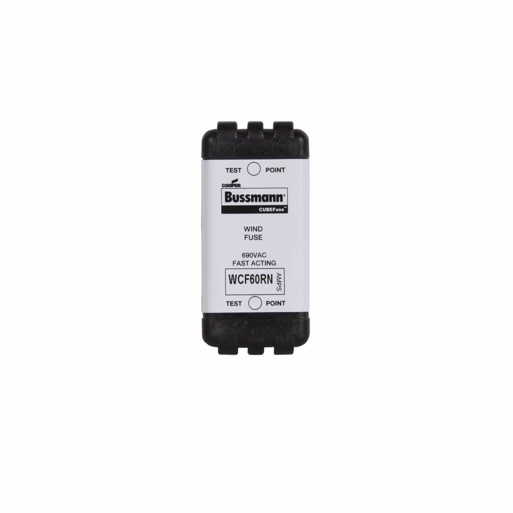 Eaton Bussmann series WCF fuse, Wind CUBEFuse, Finger safe, non-indicating, Transformer protection, pitch and speed control, turbine HVAC and lighting, 60 A, Dual, Class CF, Non-indicating, CUBEFuse, Glass filled PES, Standard