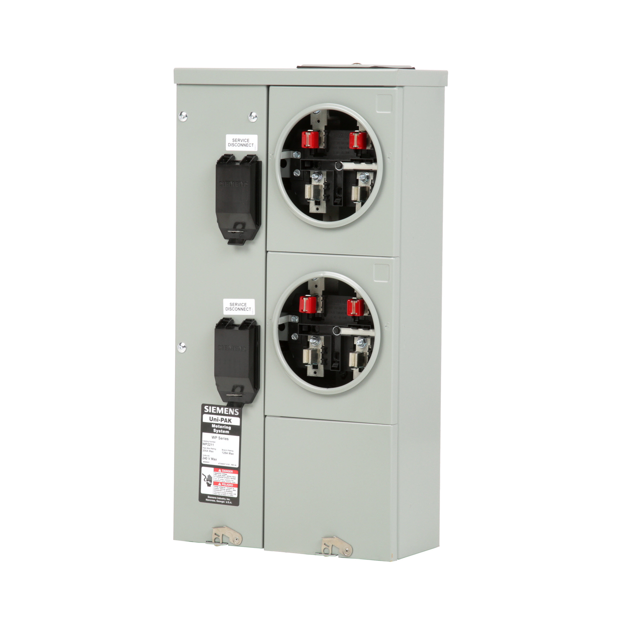 WP2211 PAK Metering, 200 Amp, 2 Gang, 1 Phase, 125 Amp, 4 Jaw, Ringed