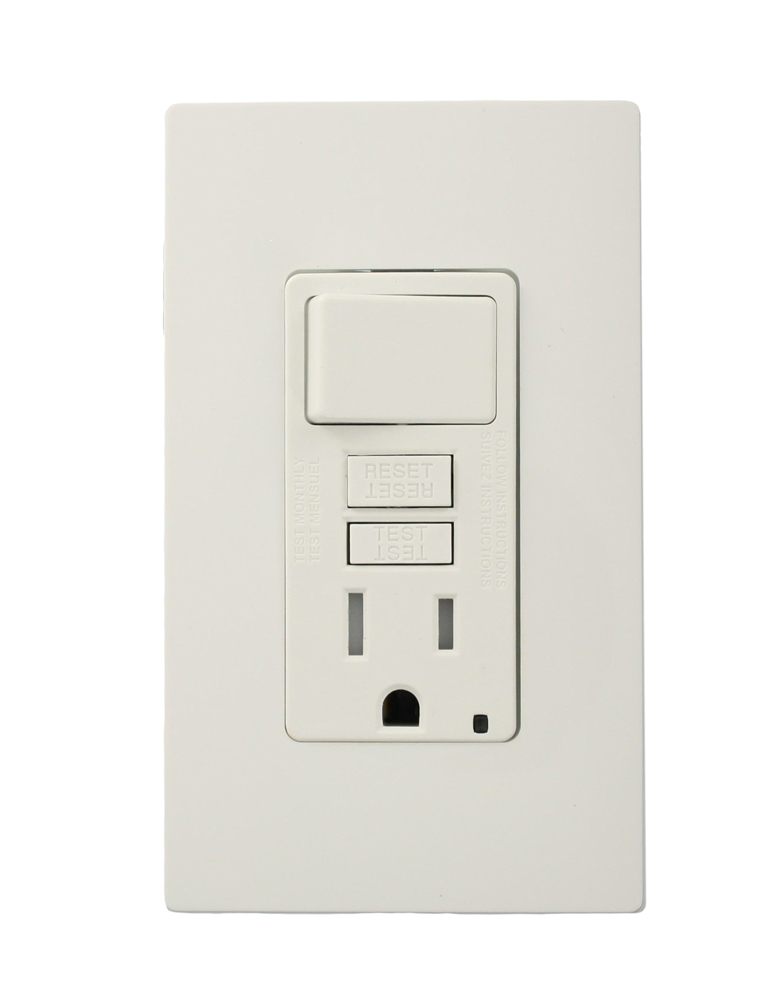 15A-125V Tamper-Resistant SmartlockPro Combination GFCI single receptacle with a switch monochromatic  Ivory