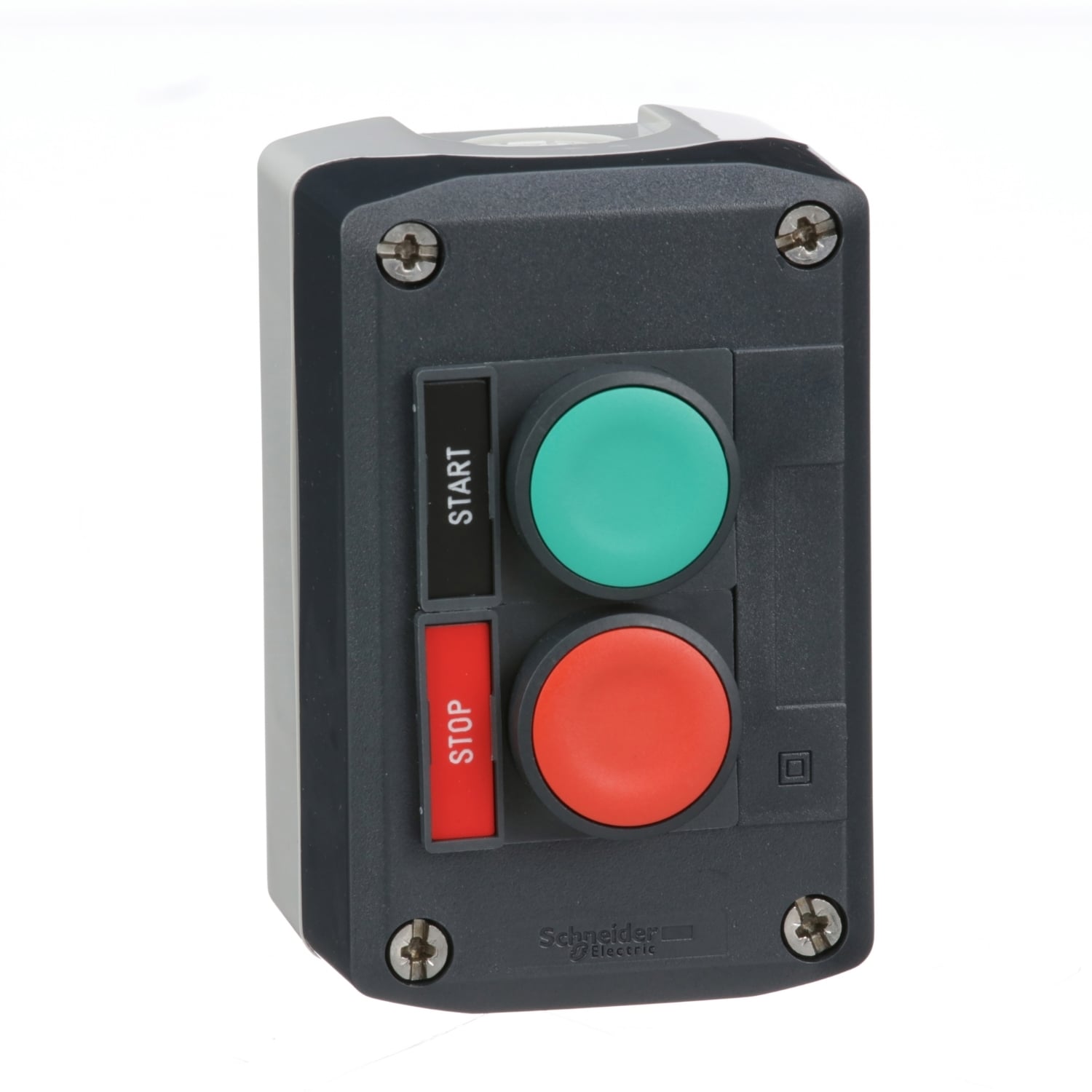 Harmony, dark grey control station, green flush and red flush push buttons, 22 mm spring return