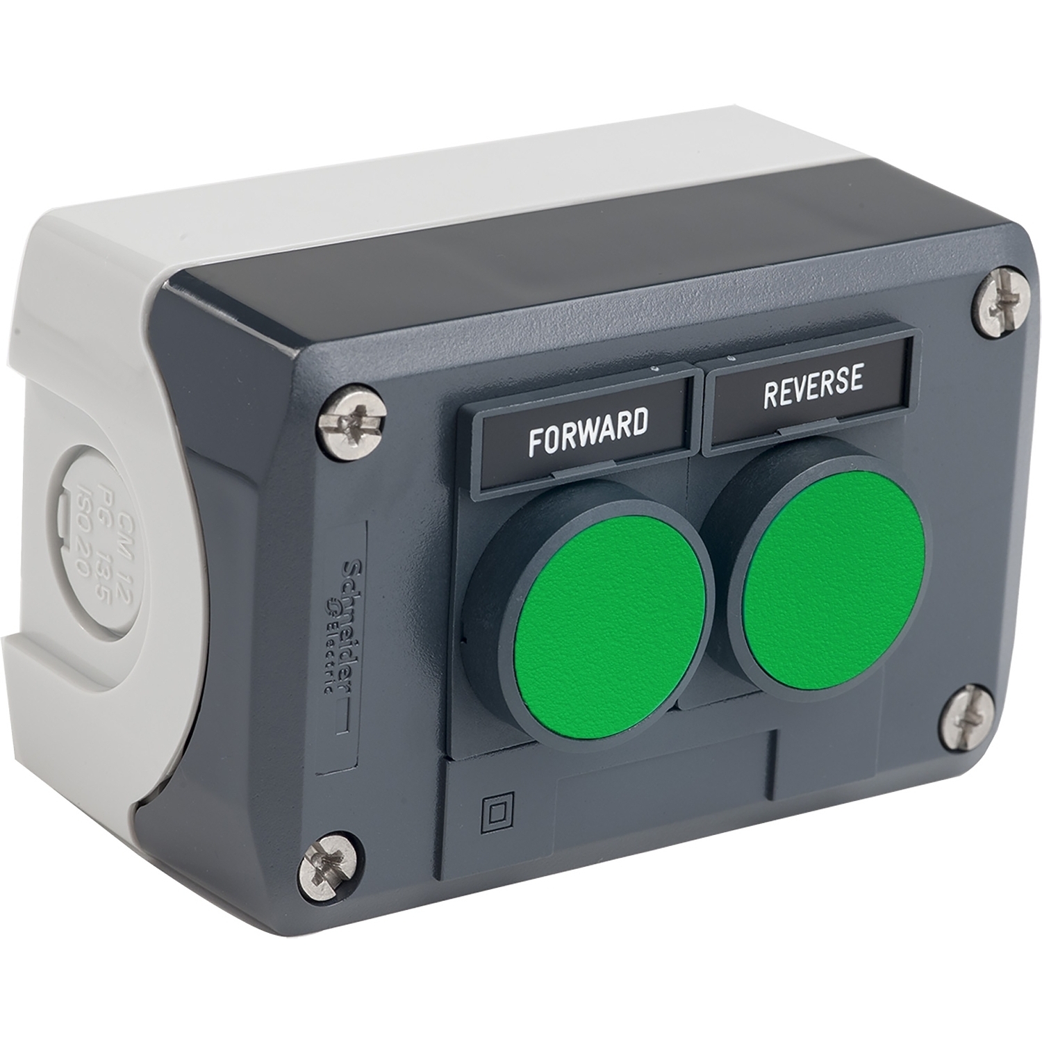 Complete control station, Harmony XALD, dark grey, 2 green flush pushbuttons, 22mm