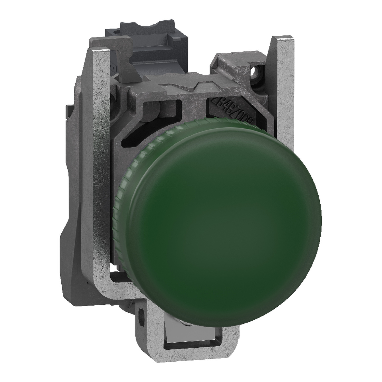 Pilot light, Harmony XB4, metal, green, 22mm, universal LED, plain lens, 110...120V AC, compact push in terminals