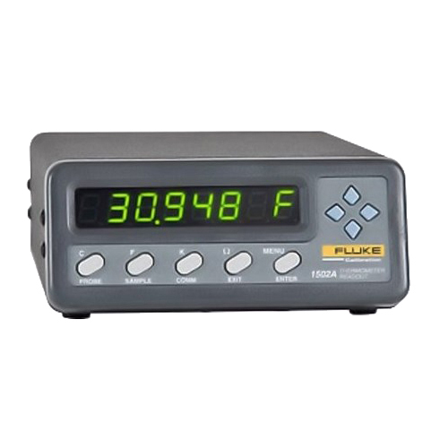 1502A Thermometer Readout, Accuracy: 0.006 DEG C at 0 DEG C, Display: 8-Digit, 7-Segment, Yellow-Green LED  0.5 IN High Characters, Temperature Range: -200 To 962 DEG C, Power: 115 VAC 50/60 HZ, 10 WTT, Nominal, 1 AMP Maximum, Safety Rating: Overvoltage (Installation) Category II, Pollution Degree 2 Per IEC 1010-1, Probe: Nominal RTPW: 10 to 100 WTT, RTD, PRT Or SPRT, Probe Connection: 4-Wire With Shield, 5-Pin DIN Connector, Communications: RS-232, Dimensions: 61 MM Height X 143 MM Width X 181 MM Length, C/US Listed, CSA Certified