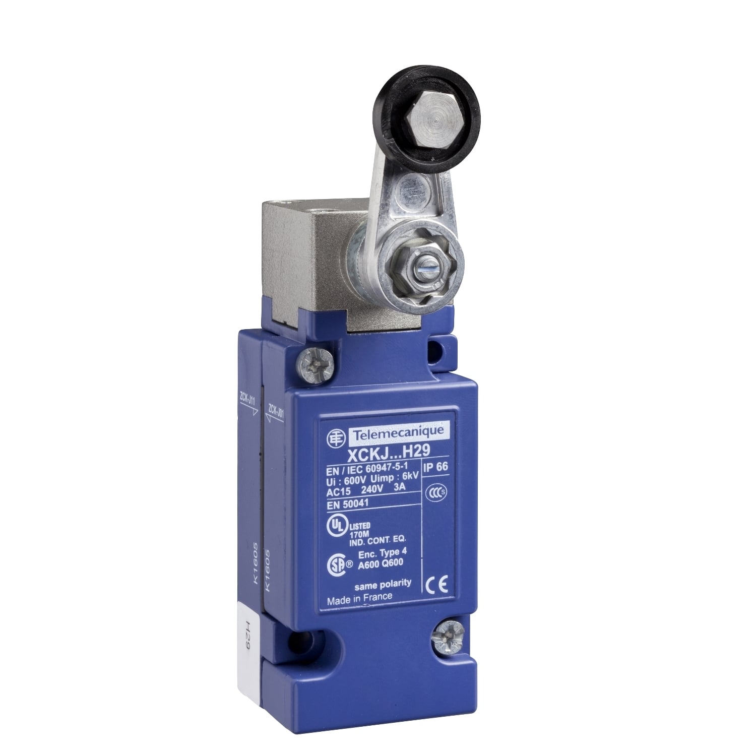 Limit switch,  XC Standard, XCKJ, steel roller lever, 1C/O, snap action, 1/2NPT