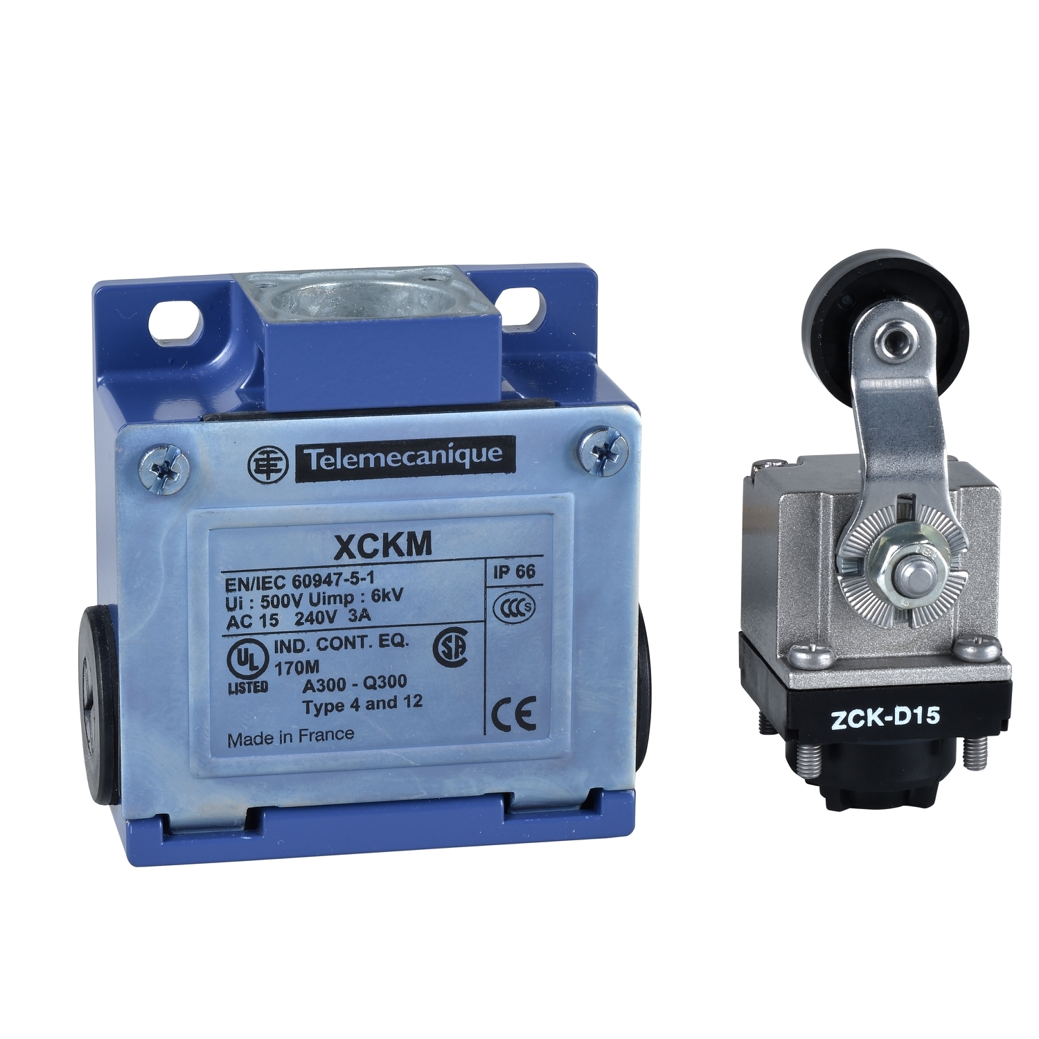 Limit switch, Limit switches XC Standard, XCKM, thermoplastic roller lever, 1NC+1 NO, slow break, Pg11