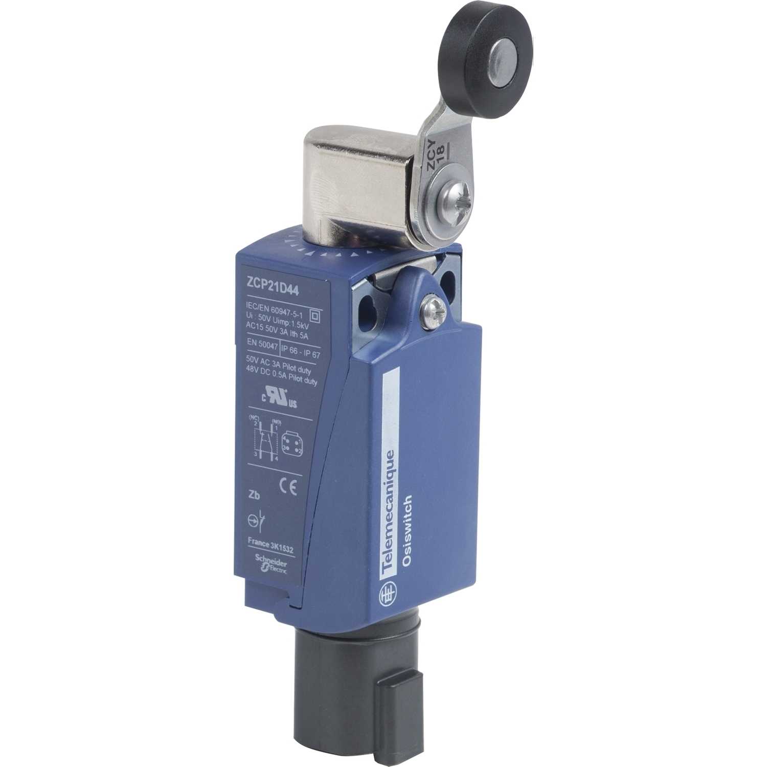 Limit switch, Limit switches XC Standard, l.switch XCKP plastic roller lever 1NC+1 NO snap Deutsch connector