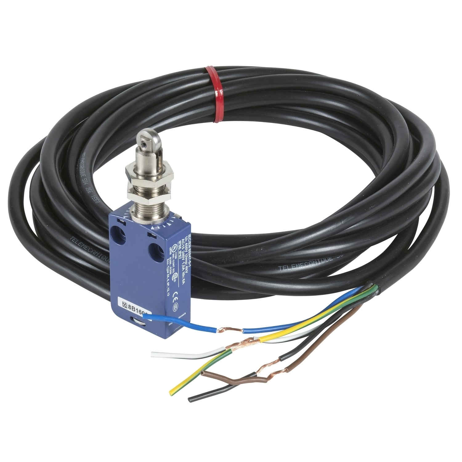 Limit switch, Limit switches XC Standard, XCMD, M12 steel roller plunger, 1NC+1 NO, snap, 5 m