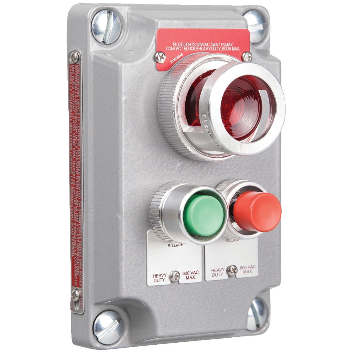 XCS Series- Cover with Device - Momentary Contact Two Mini Red-Green Push Buttons And Red LED Pilot Light