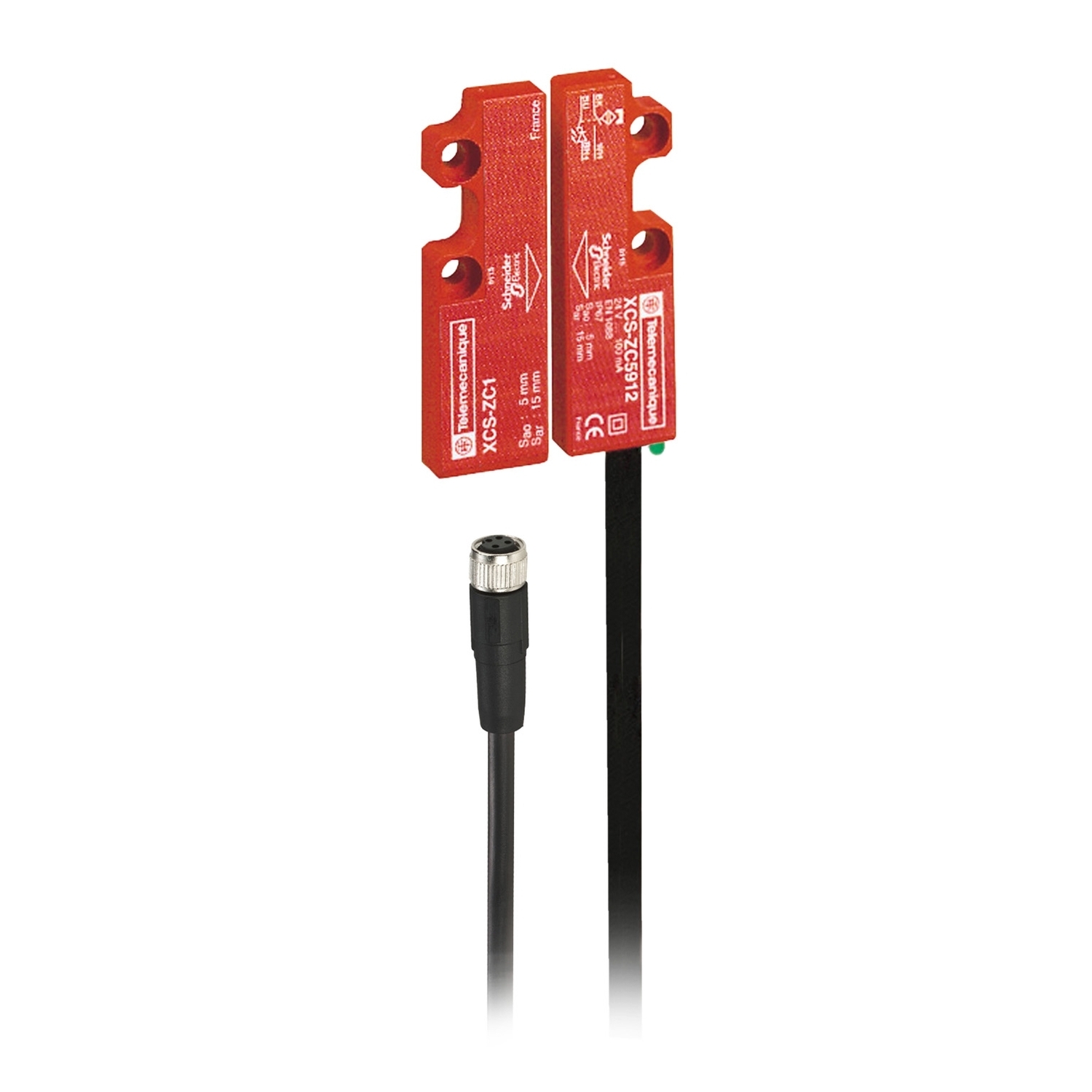 Coded magnetic switch, Telemecanique Safety switches XCS, XCSDMC, 2 NC, staggered, M8 0.15 m