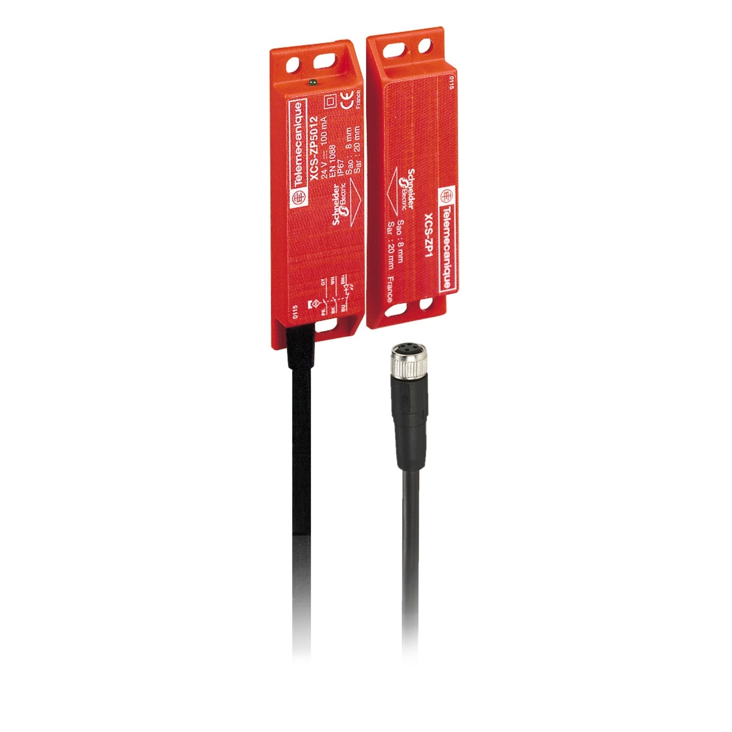 Coded magnetic switch, Telemecanique Safety switches XCS, XCSDMP, 1 NC + 1 NO, staggered, M12 0.15 m