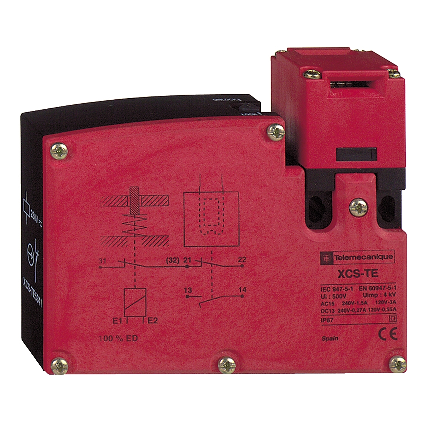 Safety switch, Telemecanique Safety switches XCS, plastic XCSTE, 2 NC, slow break, 1entry tapped M16, 24 V