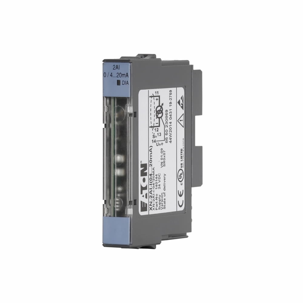 XN Analog Input Modules, Standard 16-bit/12-bit (flush left), Used with: XN-S3T-SBB, XN-S3S-SBB, XN-S4T-SBBS, XN-S4S-SBBS, 2 channel, 0-20 mA, 4-20 mA