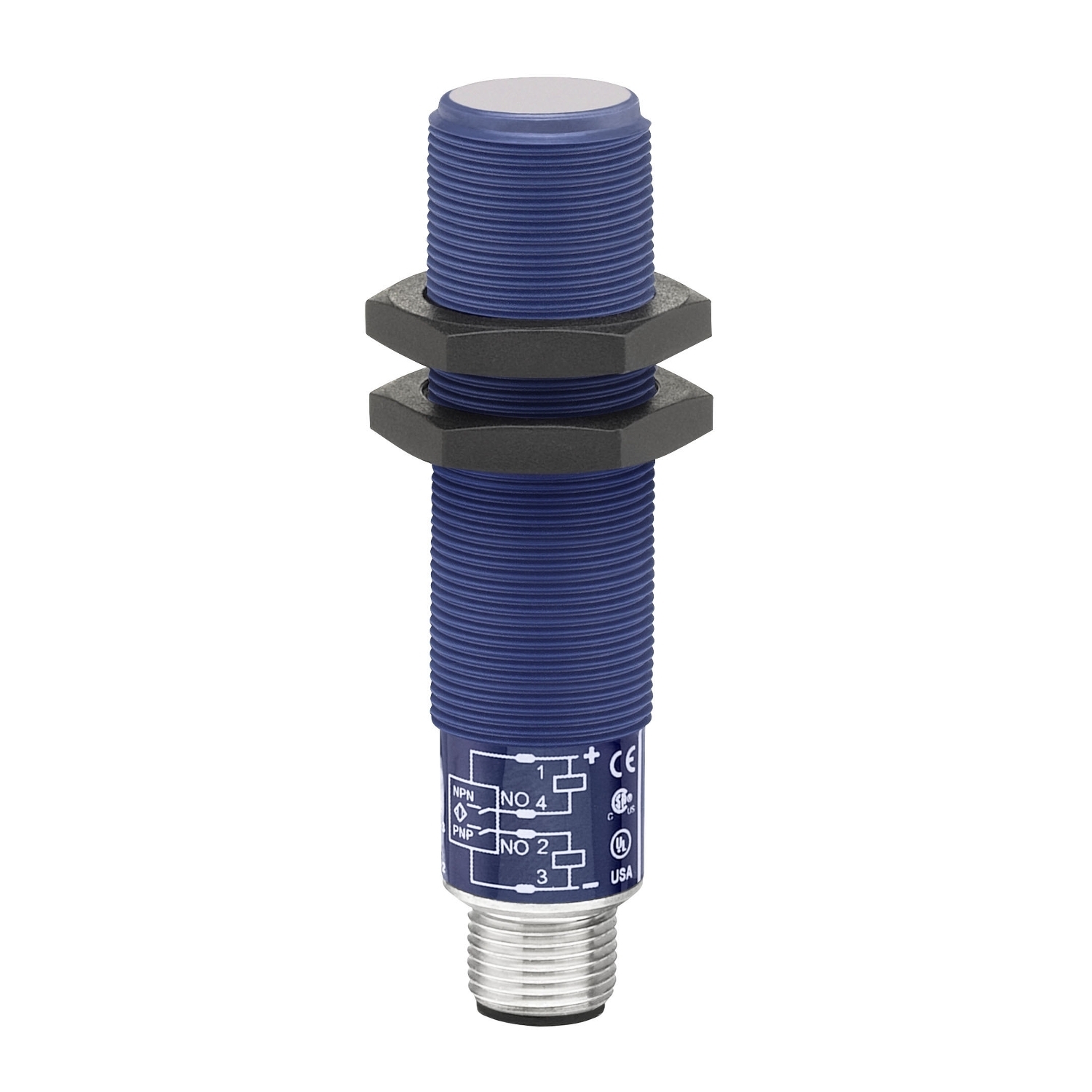 Ultrasonic sensors XX, ultrasonic sensor cylindrical M18, receiver, Sn 1 m -2 NO, M12 connector