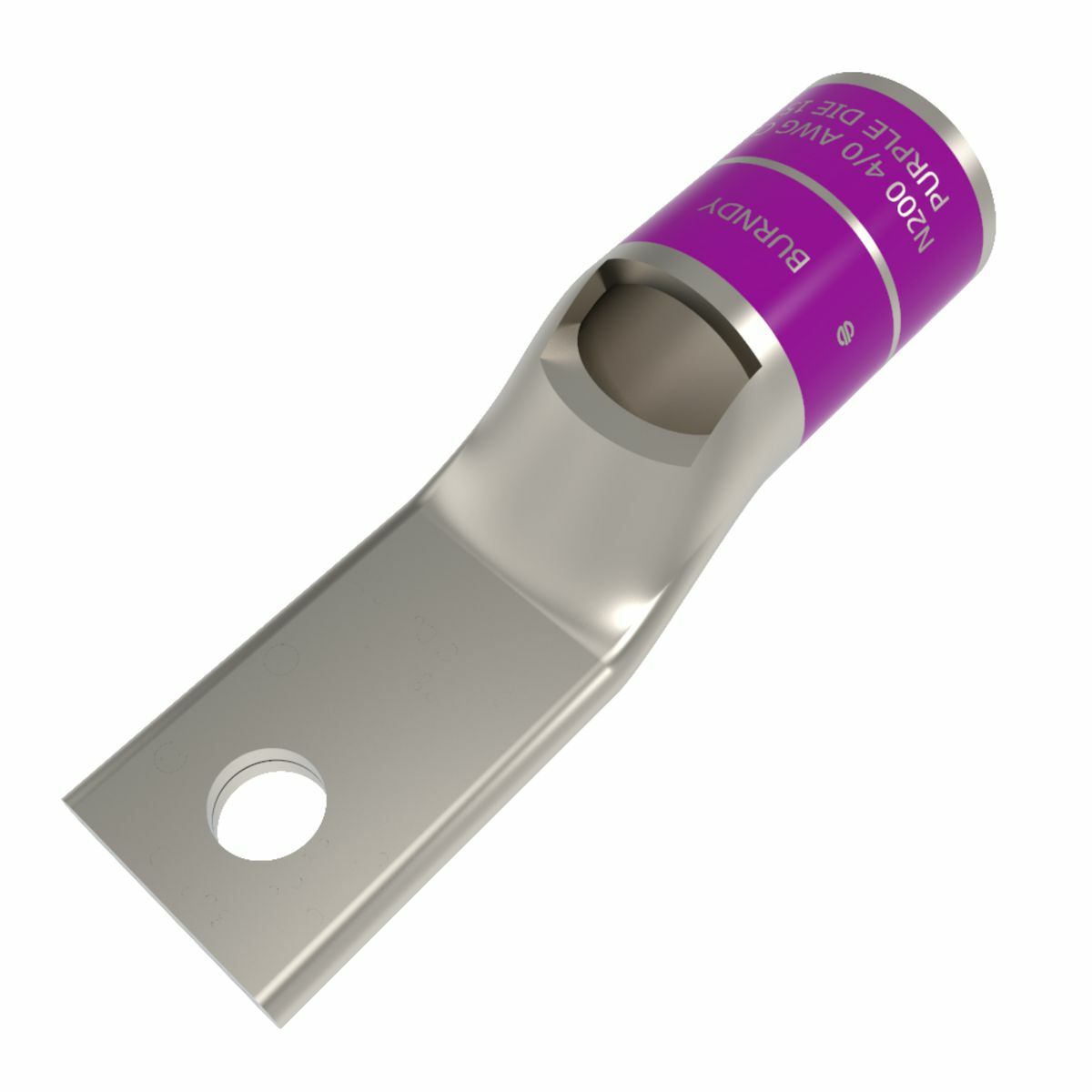4/0 AWG CU, One Hole, 1/4 Standard Barrel, Inspection Window, Narrow Tongue Internal Chamfer, Tin Plated, UL/CSA, 90?C, Up to 35kV, PURPLE Color Code, 15 Die Index.