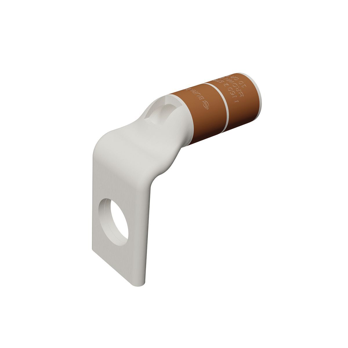 Cu Comp Terminal Code Cond, Bvl Entry, 1 Hole W/InspWindow, #2 AWG Str Code, 60 Navy, 600 V-35 kV, 1/4" Stud, 90 Deg Bend, Standard Barrel, Tin Plated,  Brown, 10 Index.