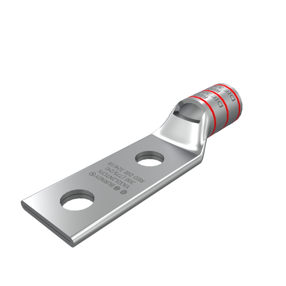 300 kcmil G,H,I,K,M,313 DLO CU, Two Hole, 1/2 Stud Size, 1-3/4 Hole Spacing, Standard Barrel, Inspection Window, Internal Chamfer, Tin Plated, UL/CSA, 90?C, Up to 35kV, Red Color Code, 18 or 324 Die Index.