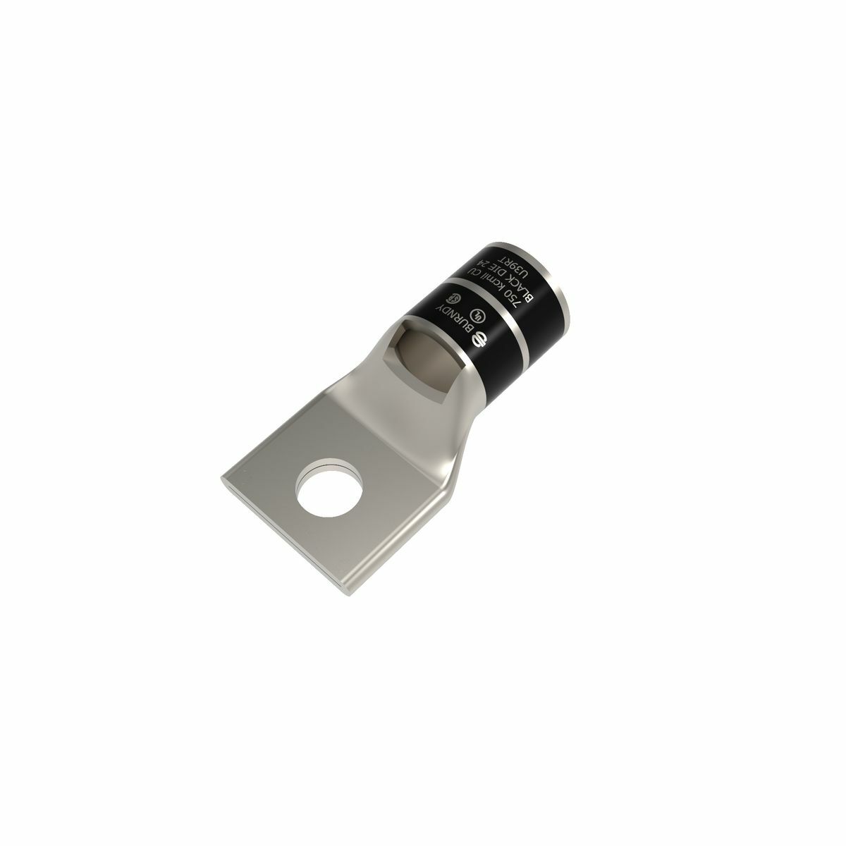 750 kcmil CU, One Hole, 1/2 Stud Size, Standard Barrel, Inspection Window, Internal Chamfer, Tin Plated, UL/CSA 90? Up to 35kV, BLACK Color Code, 24 Die Index.