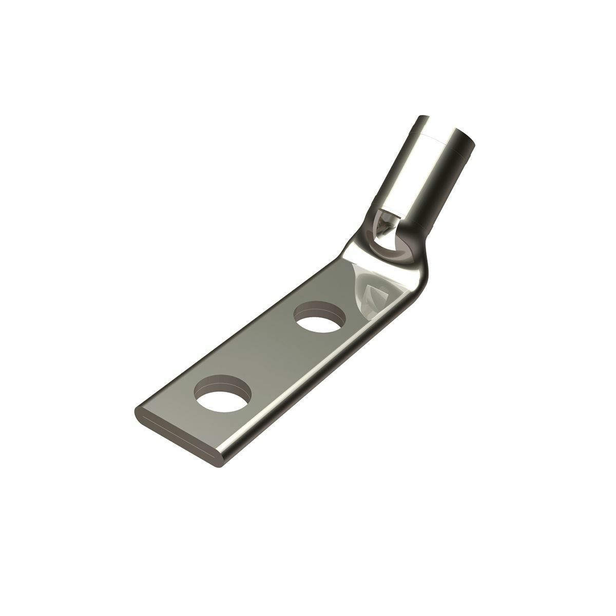 Cu Comp Terminal Flex Cond, 2 Hole/W/InspWindow, 777.7 kcmil(1925/#24)DLO, 750 kcmil FLEX, 600 V-35 kV, 3/8" Stud, 1.00" Spacing, 45 Deg Bent, Std bbl.