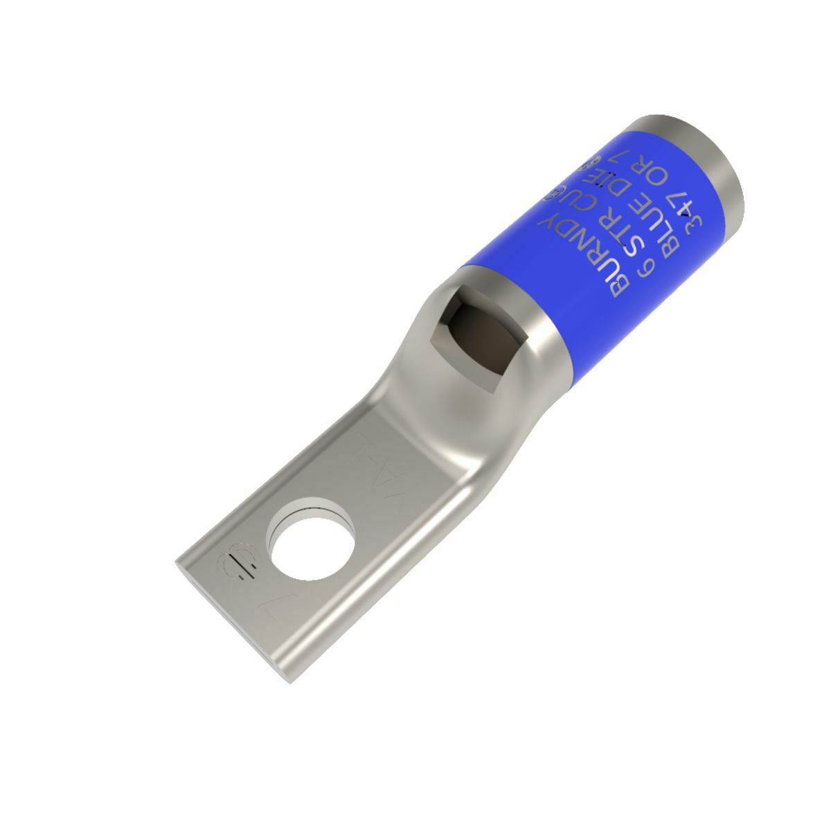 6 AWG CU, One Hole, #6 Standard Barrel, Inspection Window, Narrow Tongue Internal Chamfer, Tin Plated, UL/CSA, 90?C, Up to 35kV, BLUE Color Code, 7 or 374 Die Index.