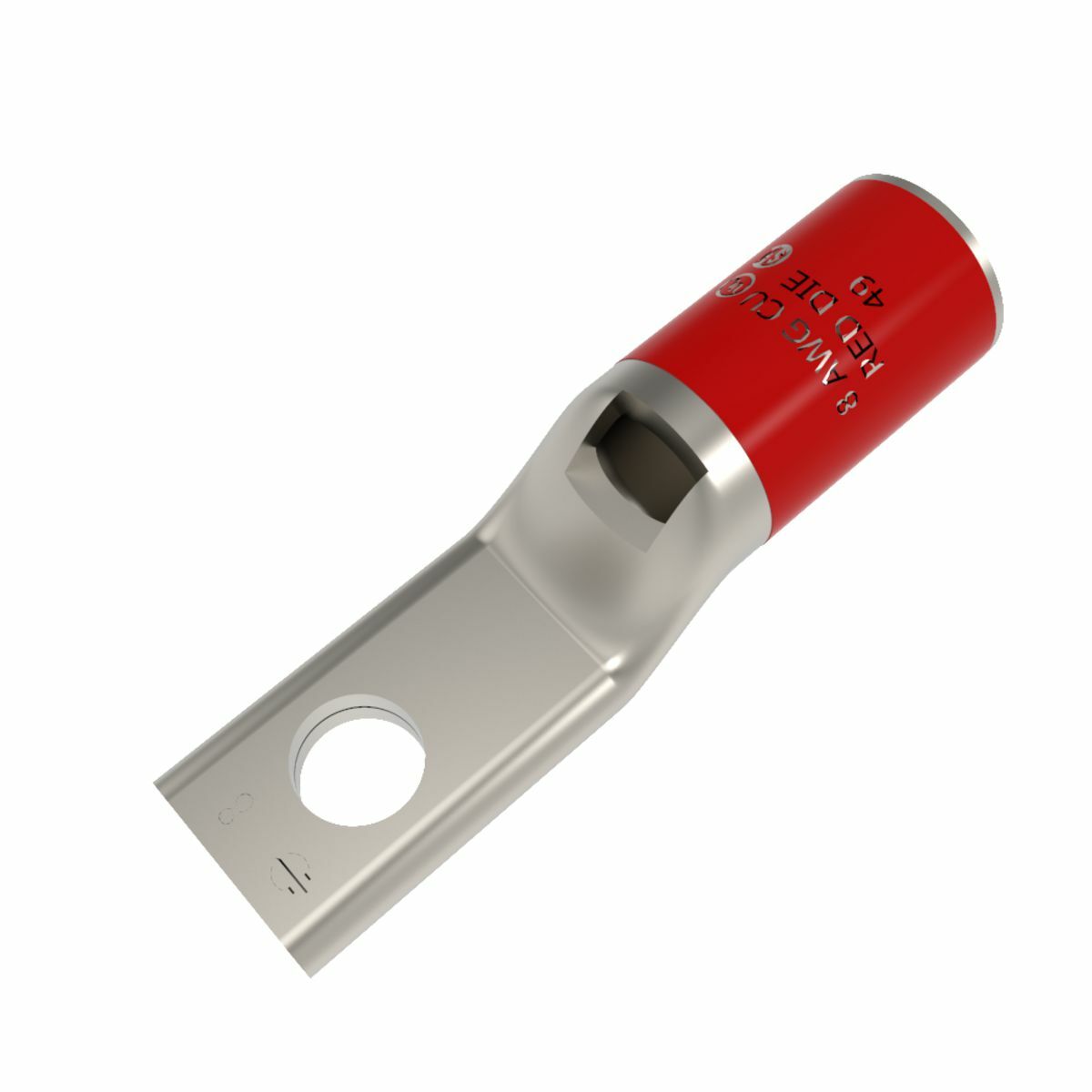 8 AWG CU, One Hole, #8 Standard Barrel, Inspection Window, Narrow Tongue Internal Chamfer, Tin Plated, UL/CSA, 90?C, Up to 35kV, RED Color Code, 49 Die Index.